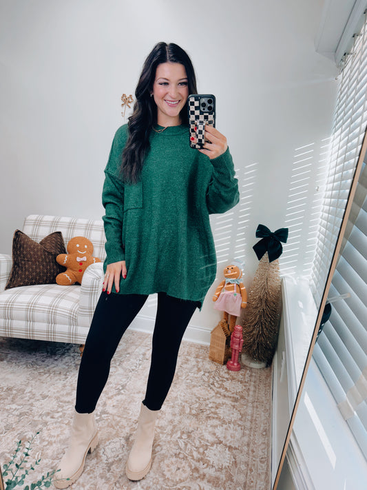 Heather Green Pocket Tee Sweater