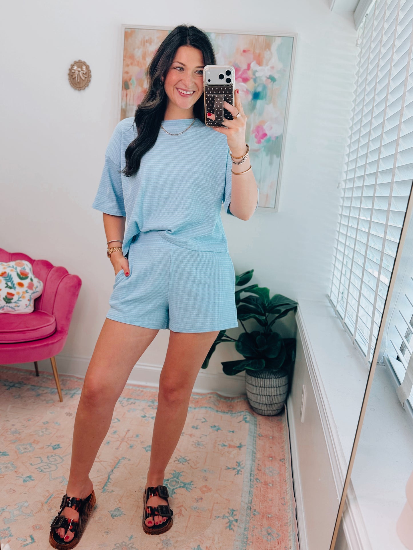 Seafoam Stripe Knit Shorts Set