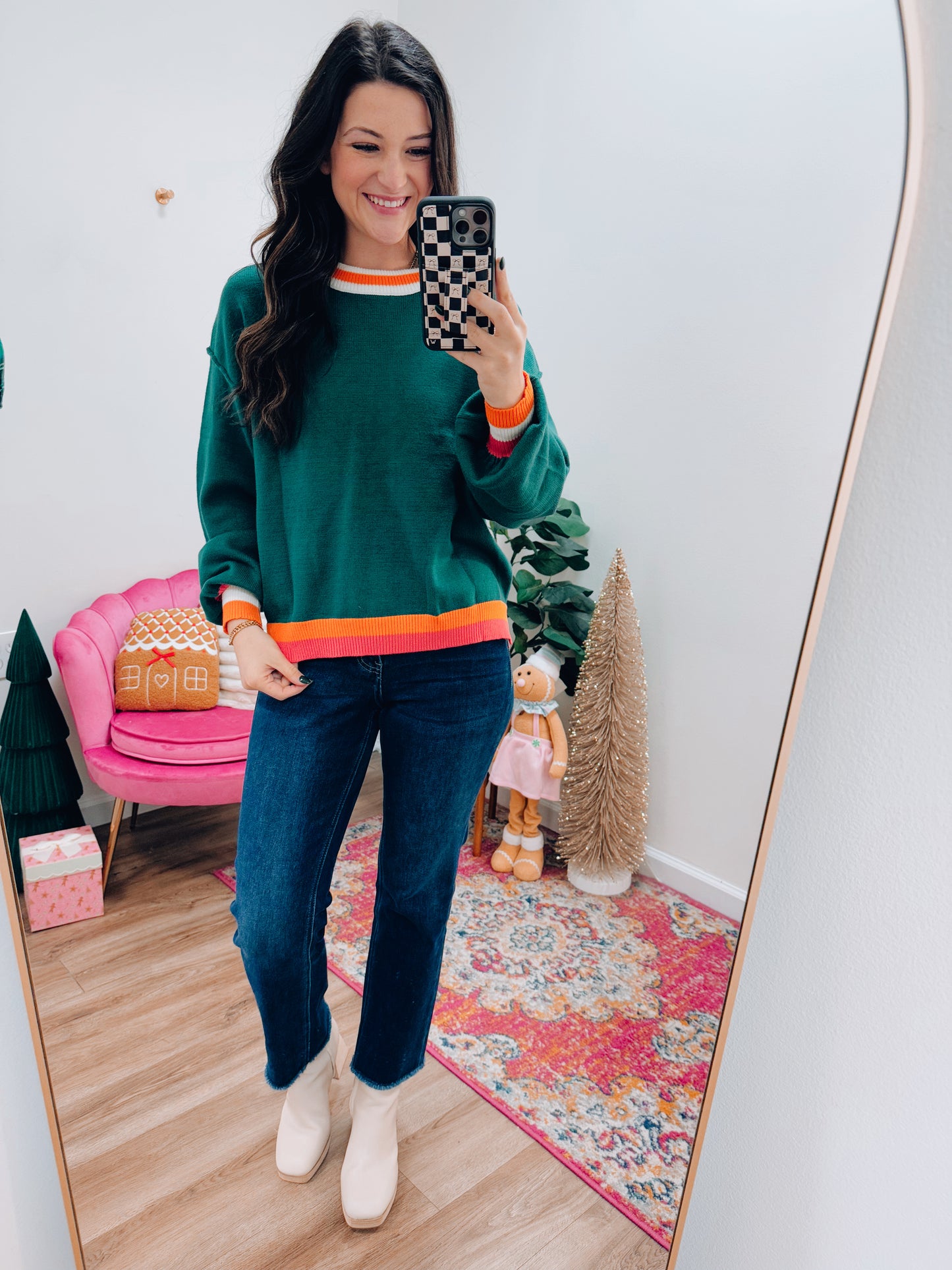 Natalie Striped Color Sweater - Green