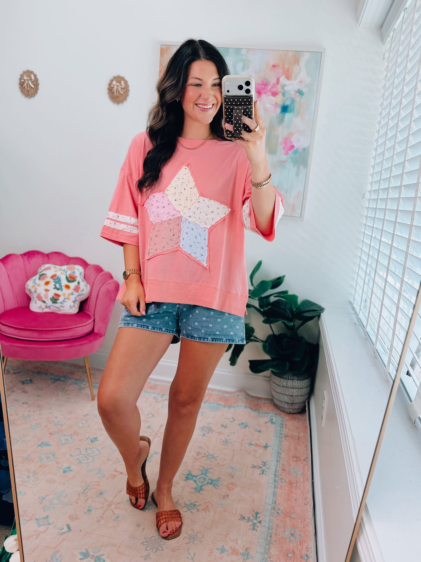Floral Patch Work Star Knit Top