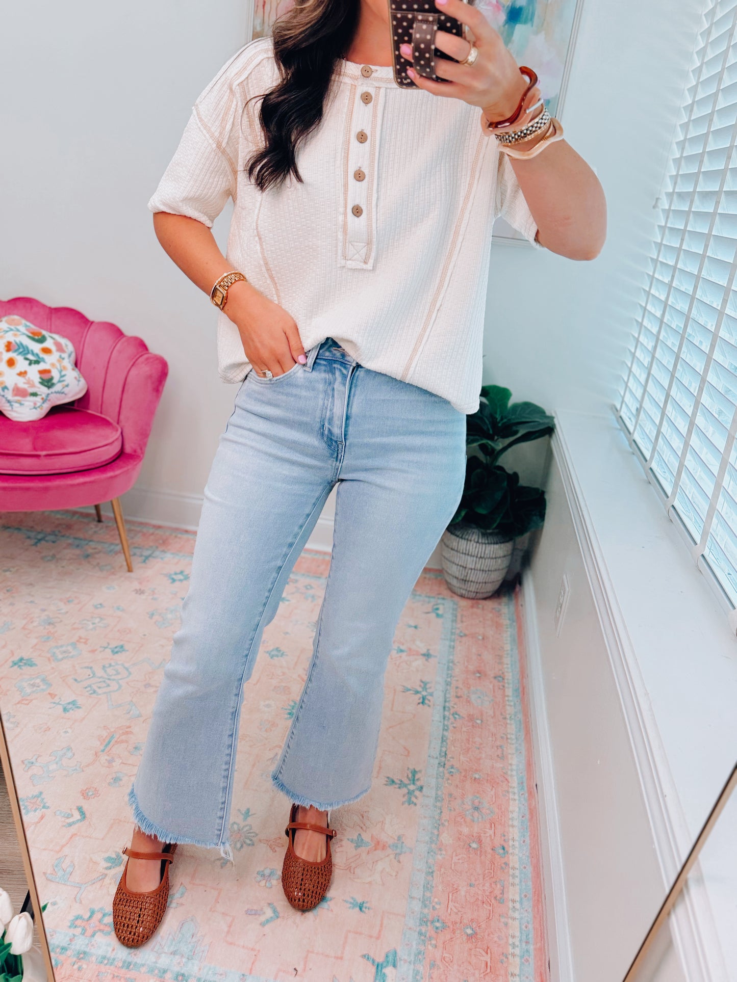Charm Light Wash Crop Flare Denim