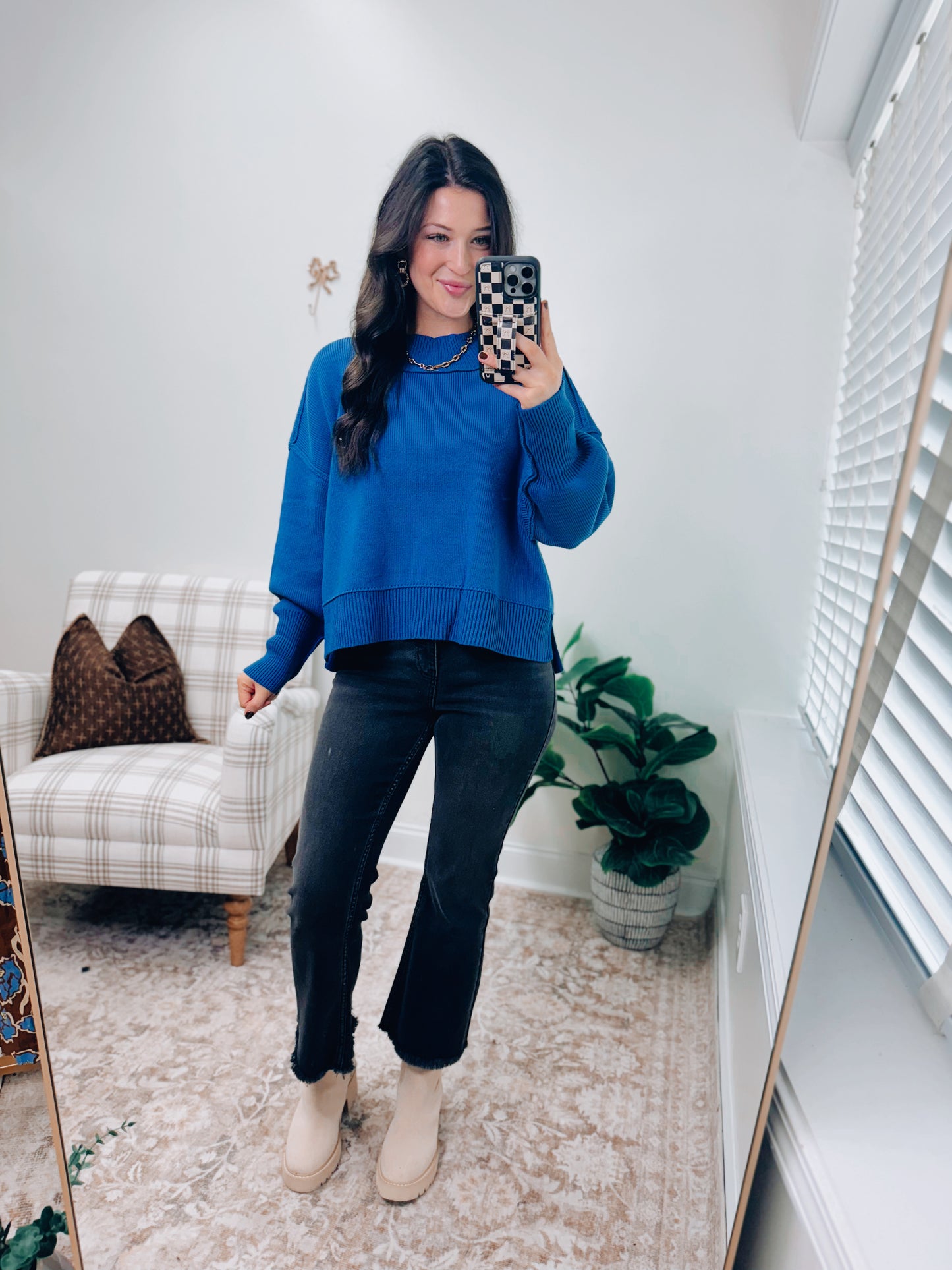 Mercer Mock Neck Ribbed Sweater - Blue