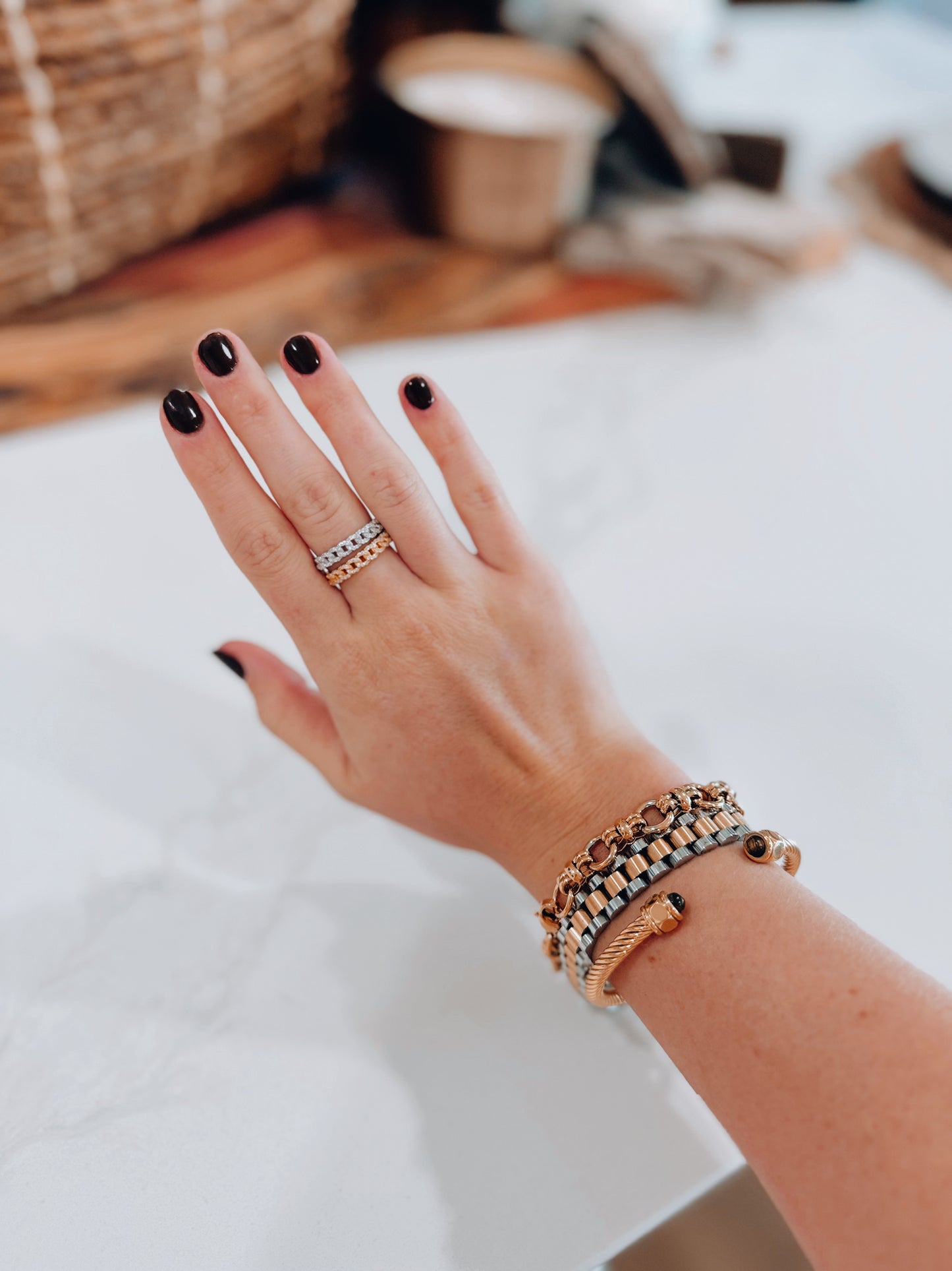 18k Gold Plated Lena Diamond Chain Ring