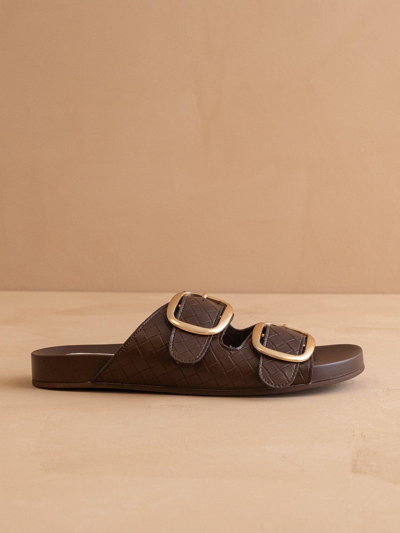 The Desiree | Coffee Modern Woven Buckle Spring Slide