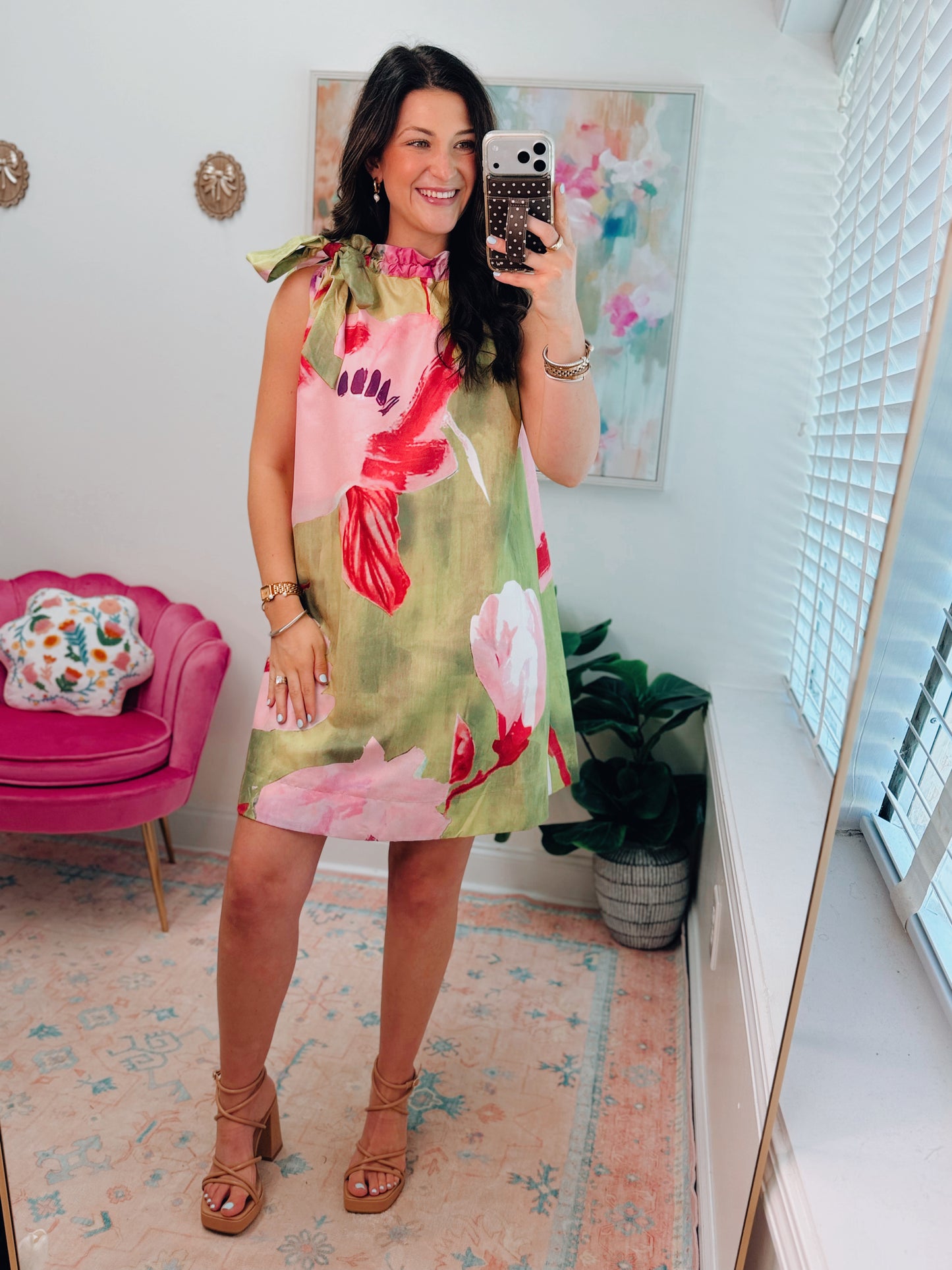 Ashton Lime Floral Neck Tie Mini Dress
