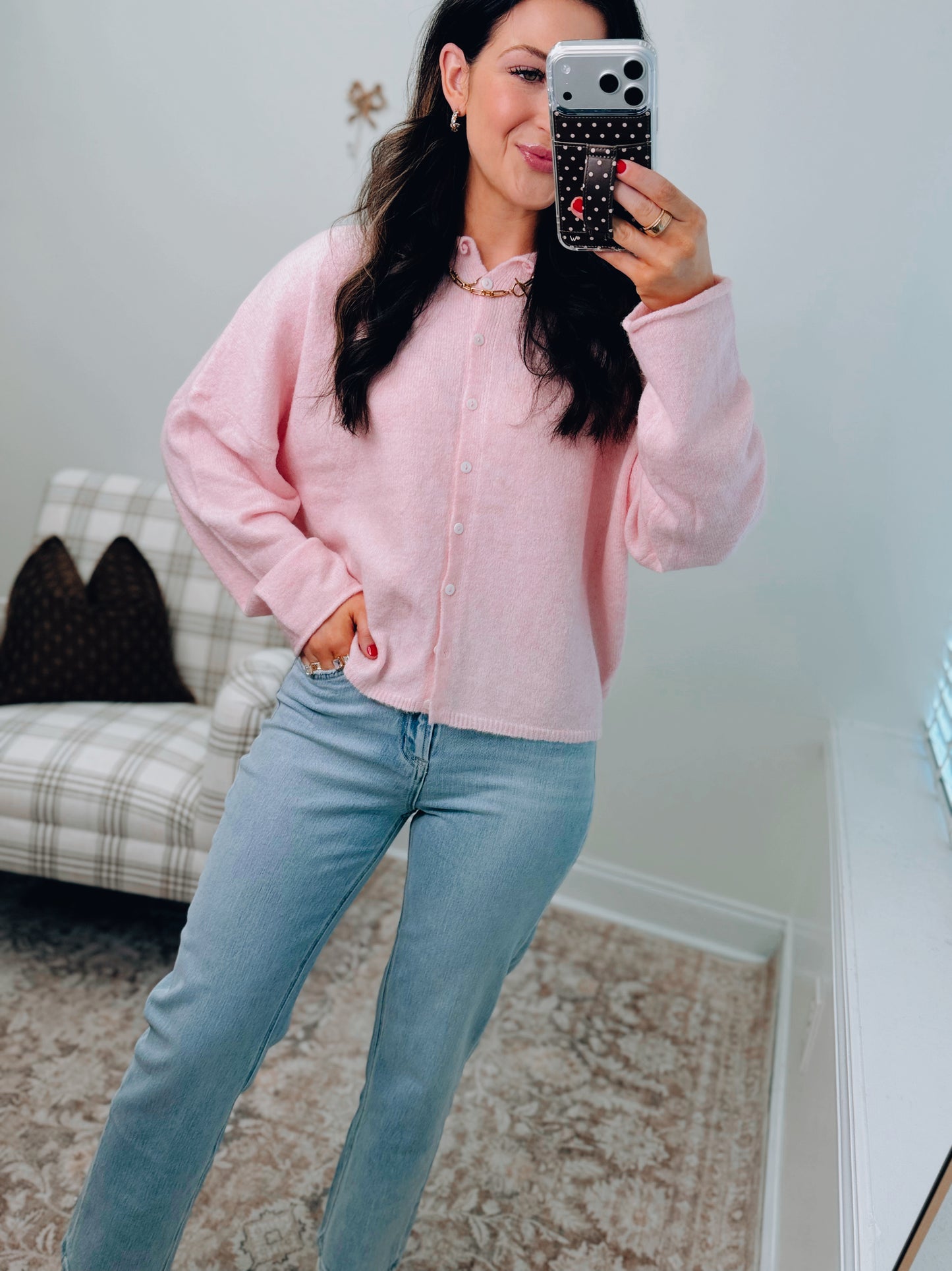 Willow Button Cardigan Top - Pink