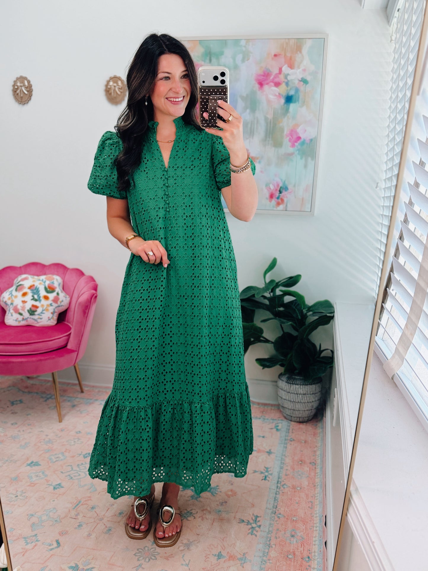 Simply Grace Eyelet Midi Dress - Green