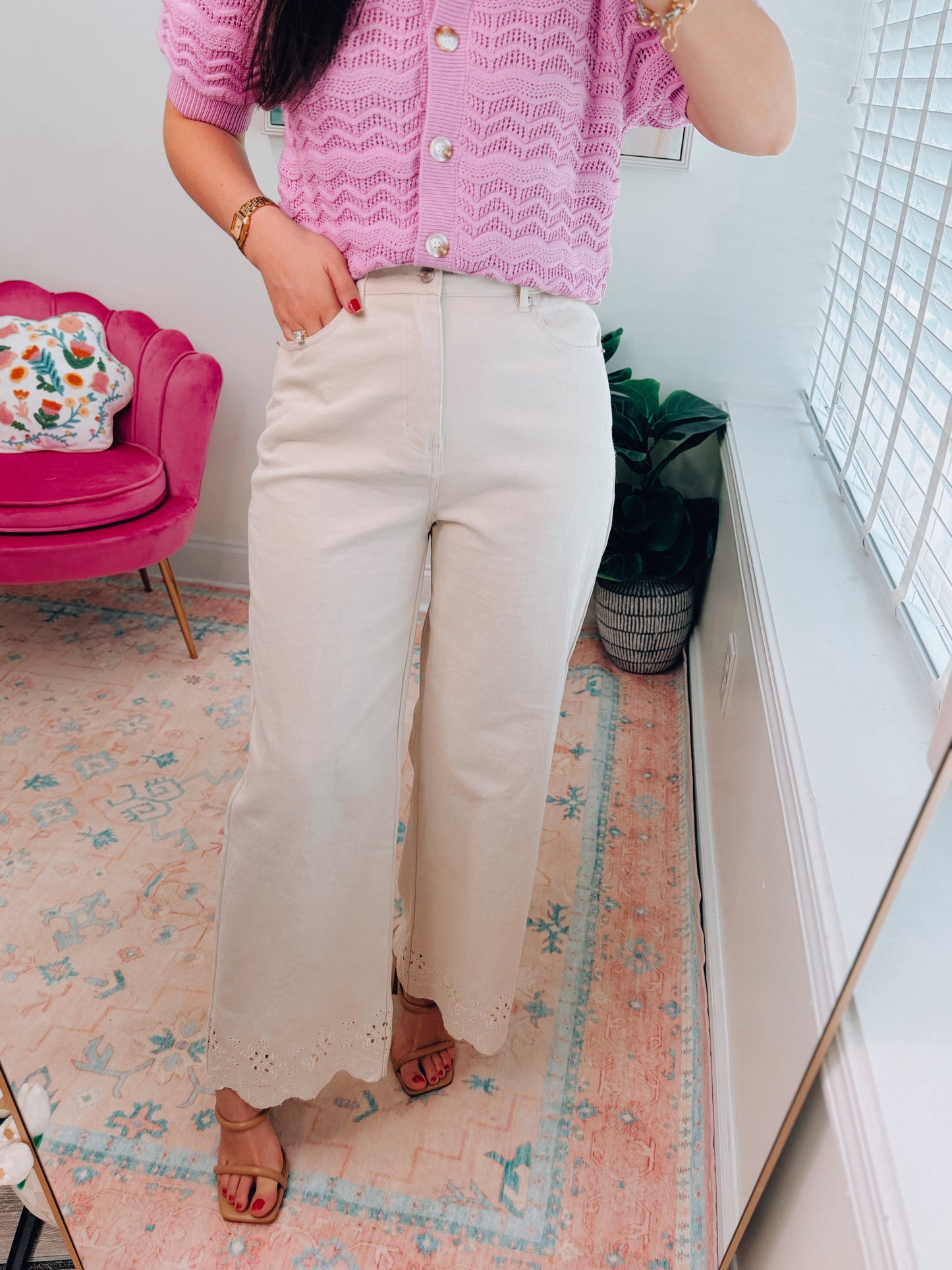 Cream Scallop Eyelet Denim