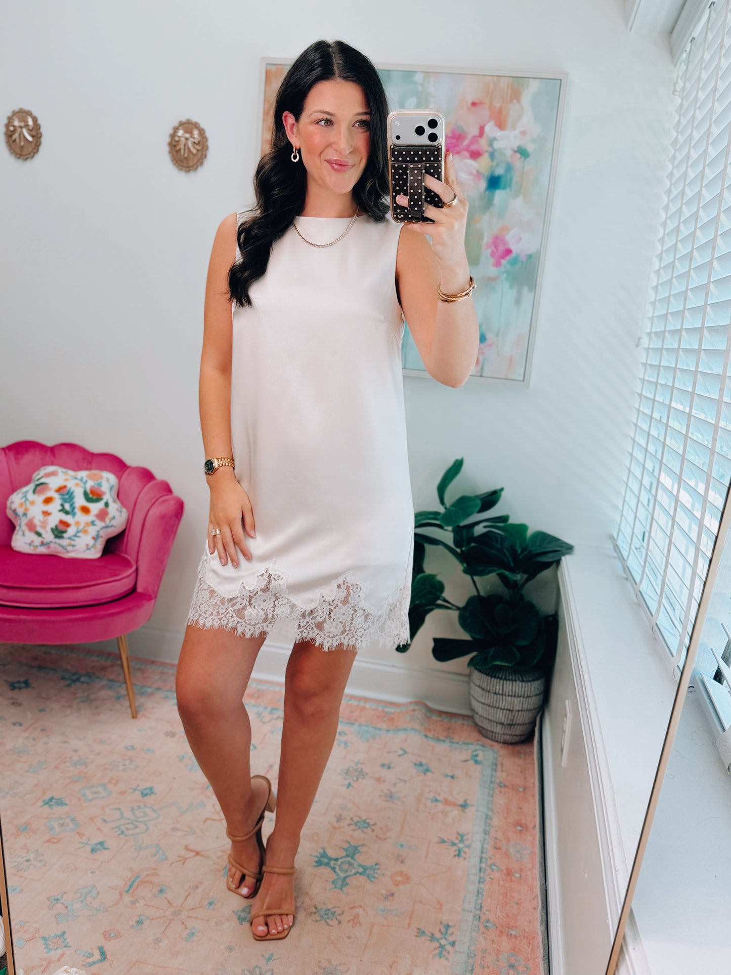 Almond Lace Satin Mini Dress