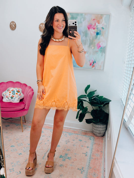 Orange Lace Trim Mini Dress
