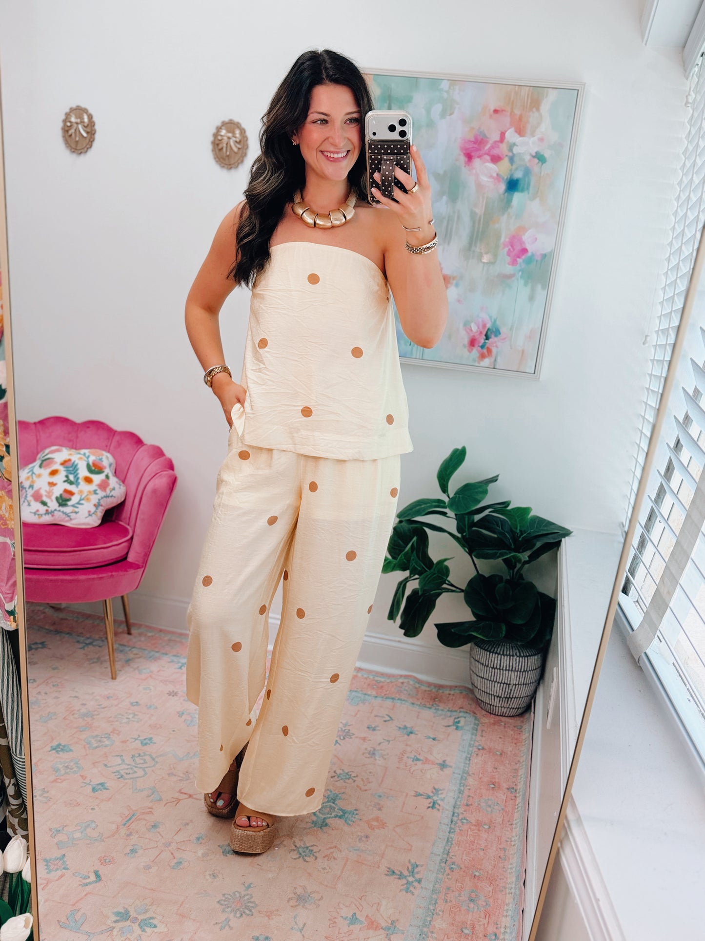 Salt + Sun Pale Yellow Polka Dot Pants Set