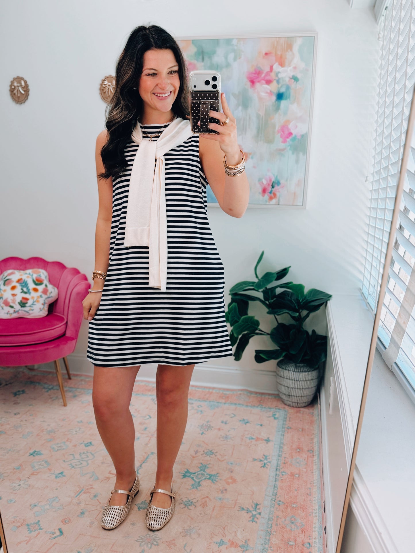Navy Stripe Cardigan Combo Mini Dress
