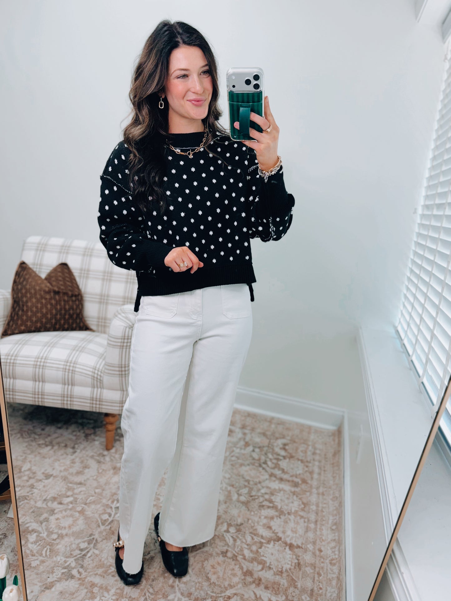 Dotty Red Ribbed Boxy Sweater - Black