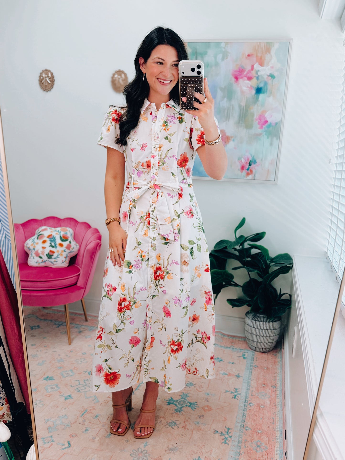 Brixton Floral Button Tie Midi Dress