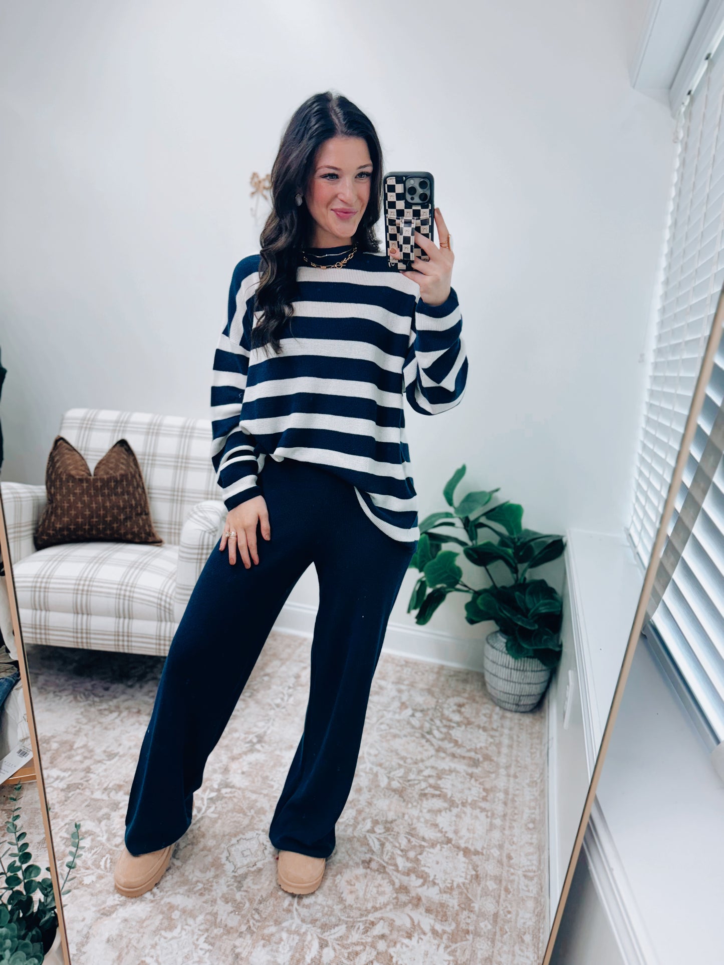 SoftWave Stripe Knit Set - Navy