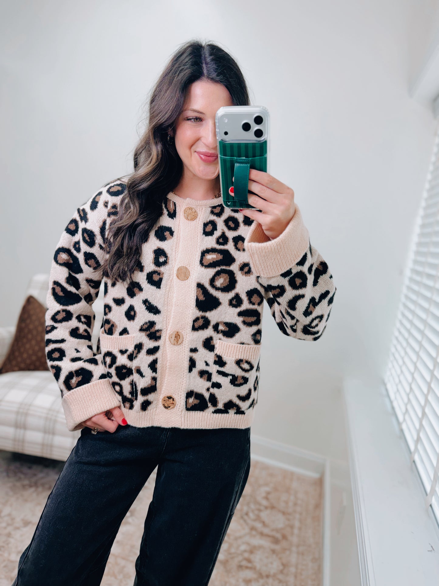 Leopard Gold Button Cardigan Sweater Top