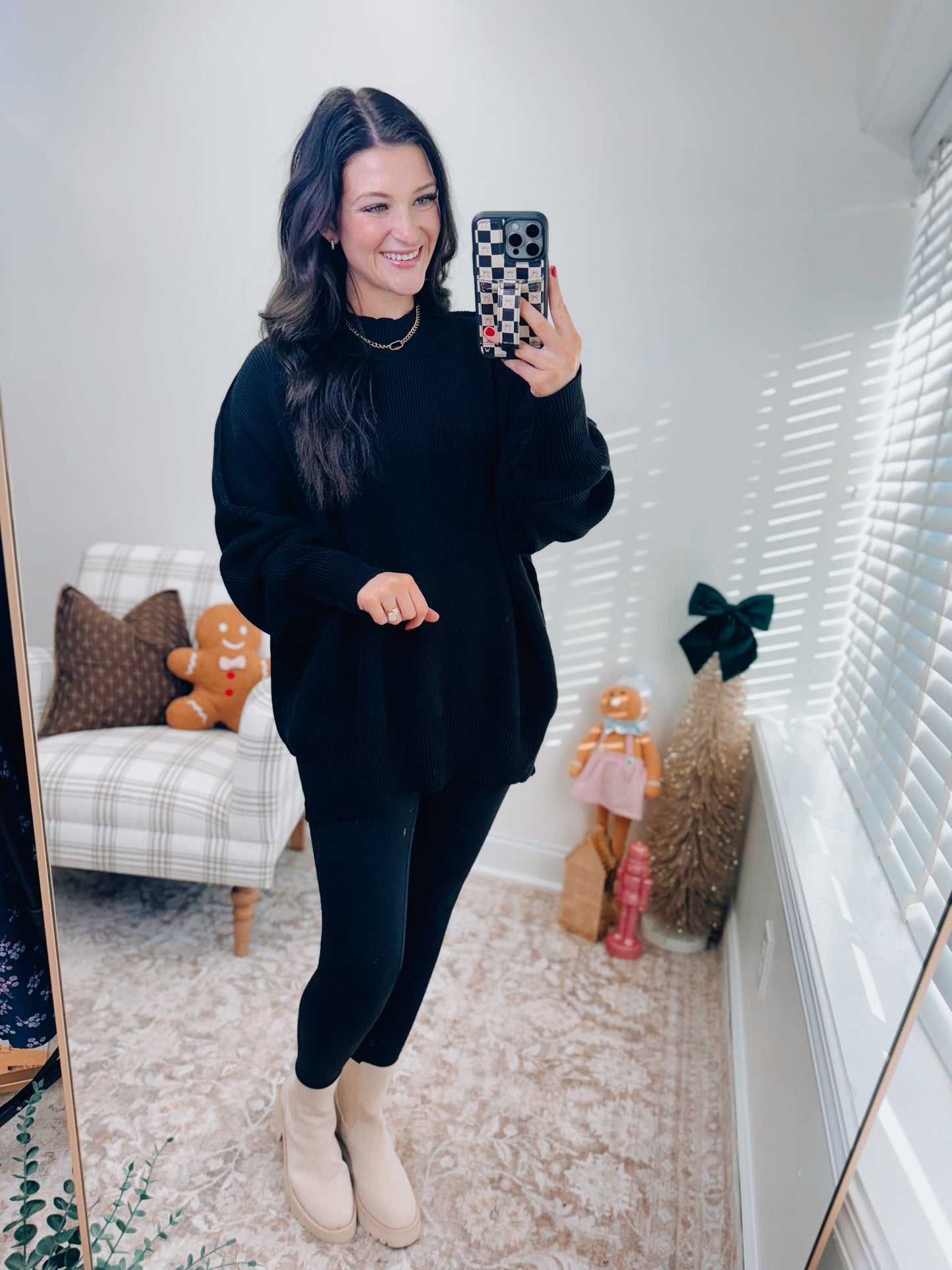 CURVY Millie Ribbed Oversized Sweater Top - Black