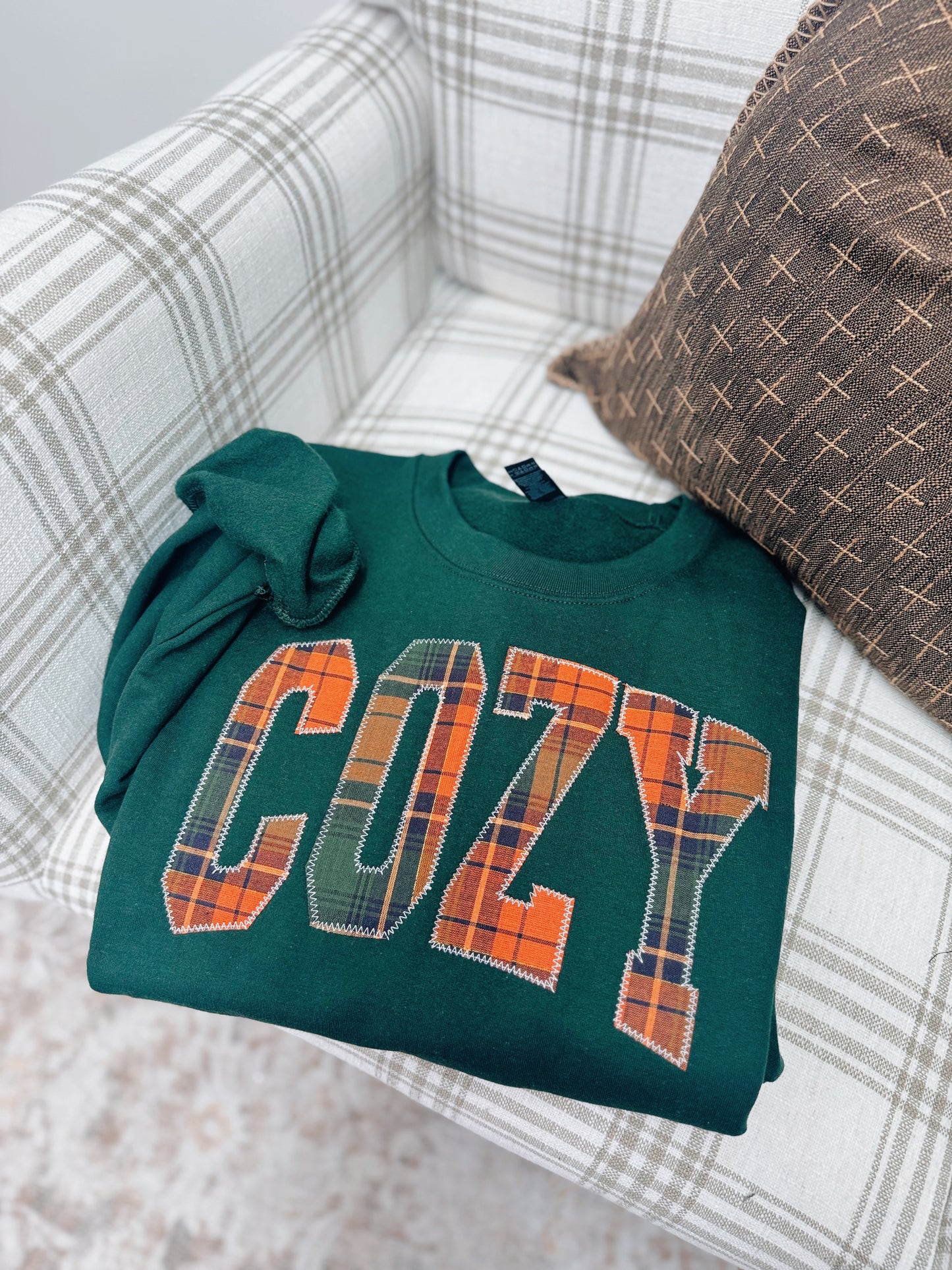 COZY Plaid Patch Sweatshirt