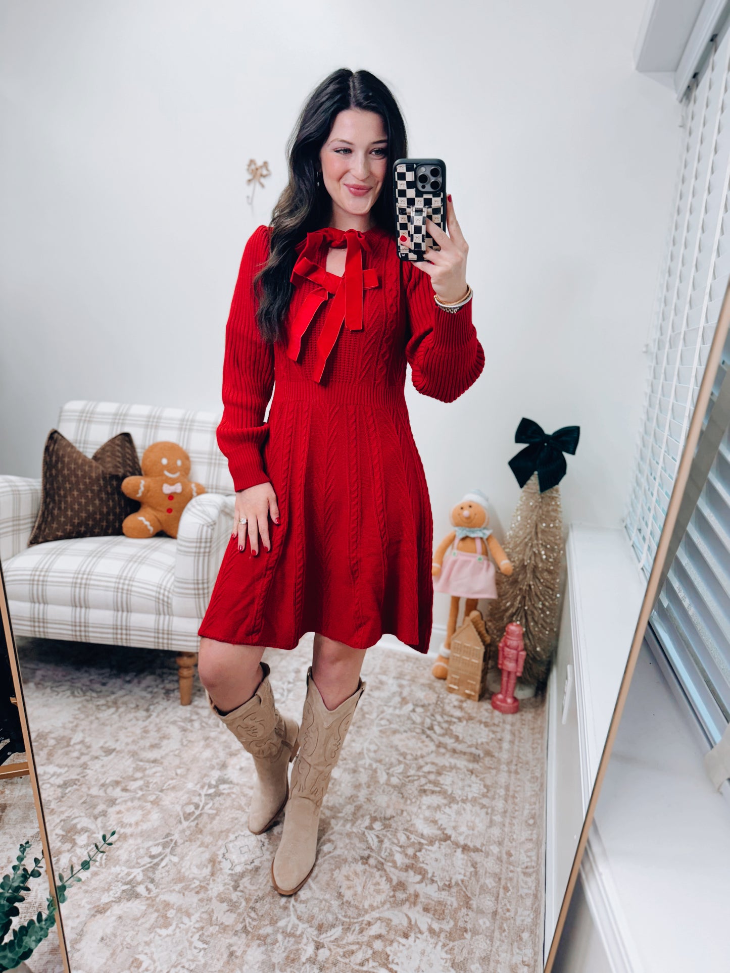 Velvet Bows Cable Mini Sweater Dress