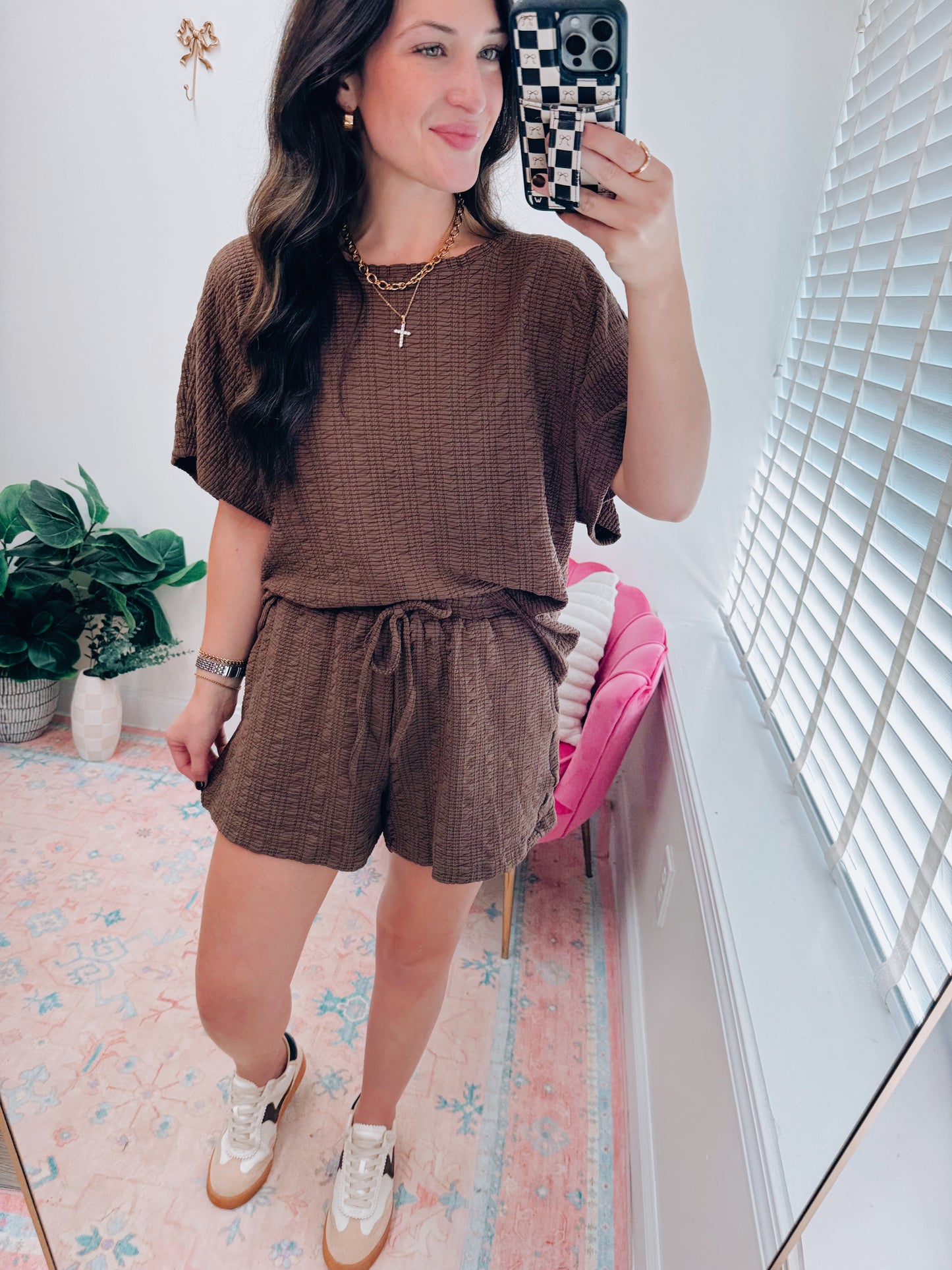 Dawson Crinkle Taupe Shorts Set - Brown