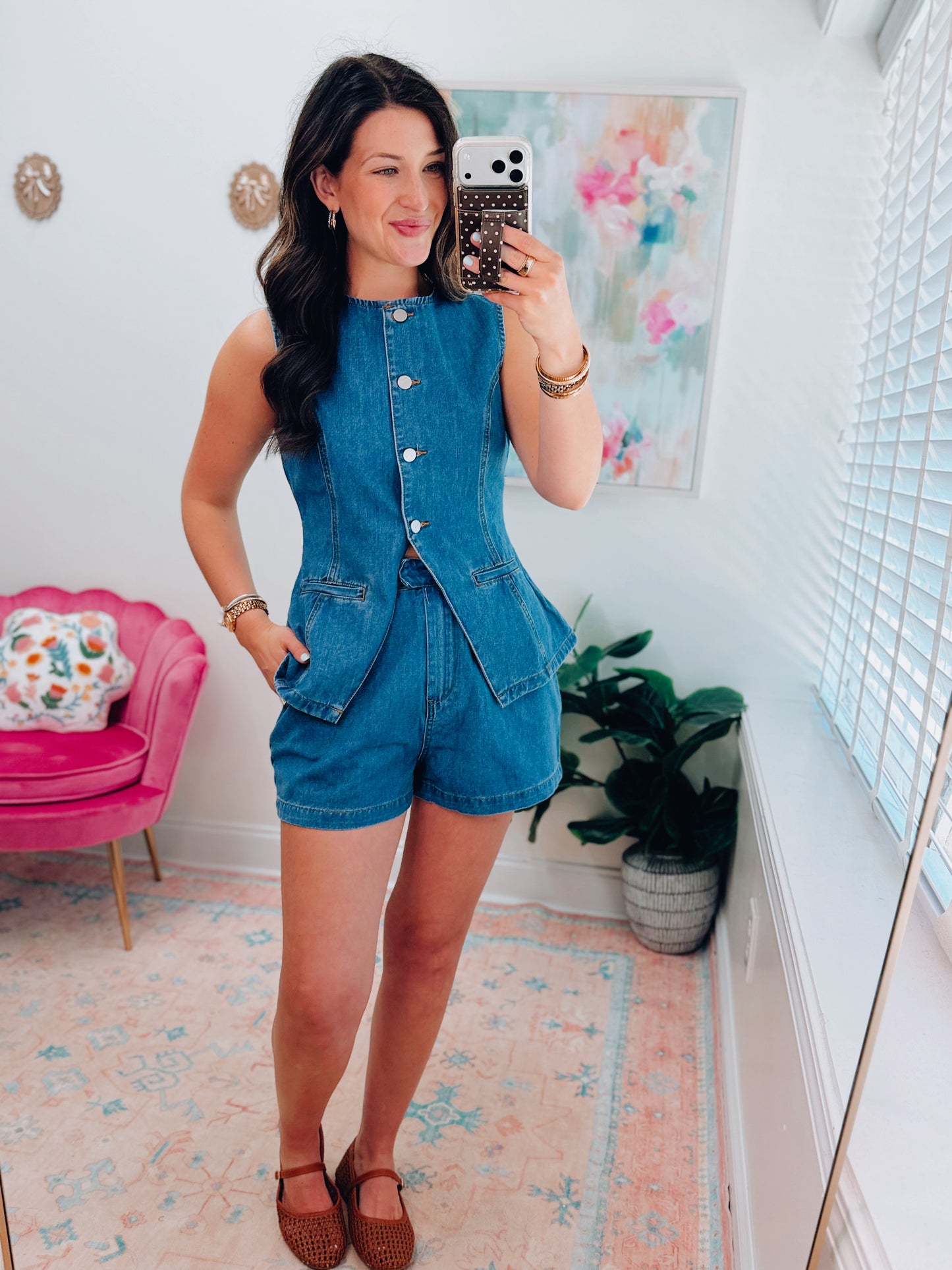 Keagan Pleated Denim Shorts Set