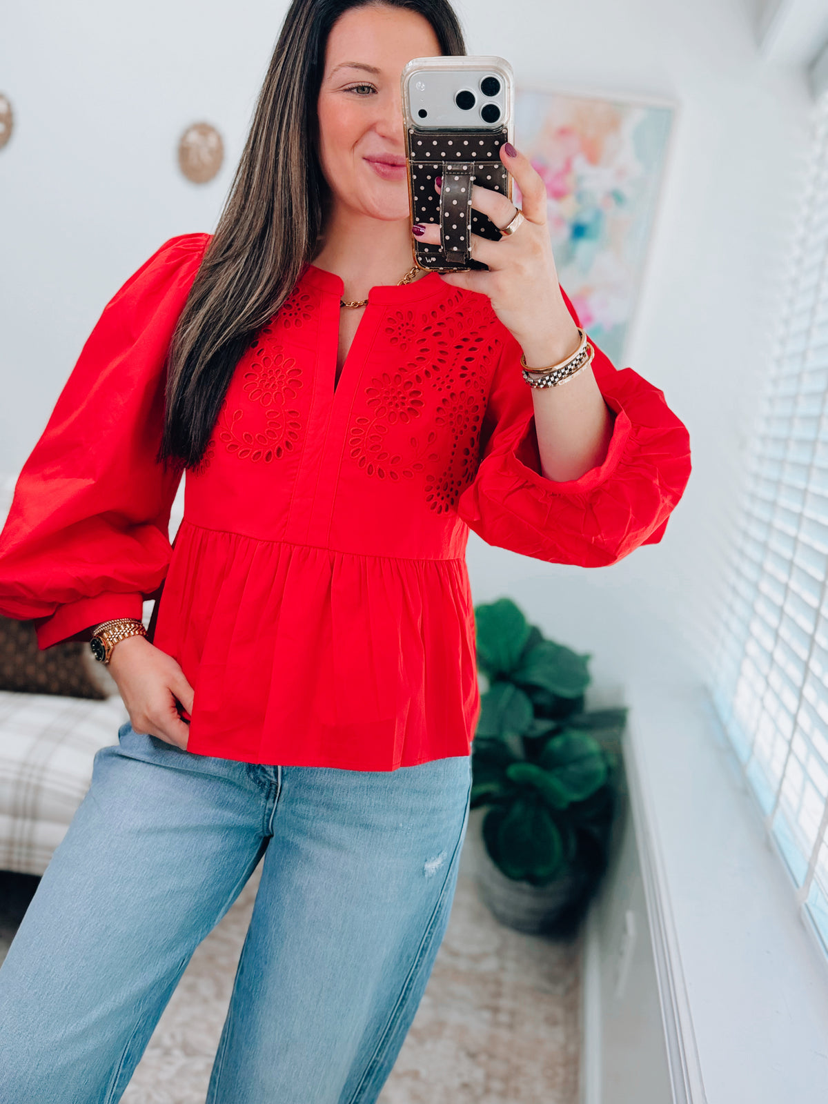 Sadie Red Eyelet Top
