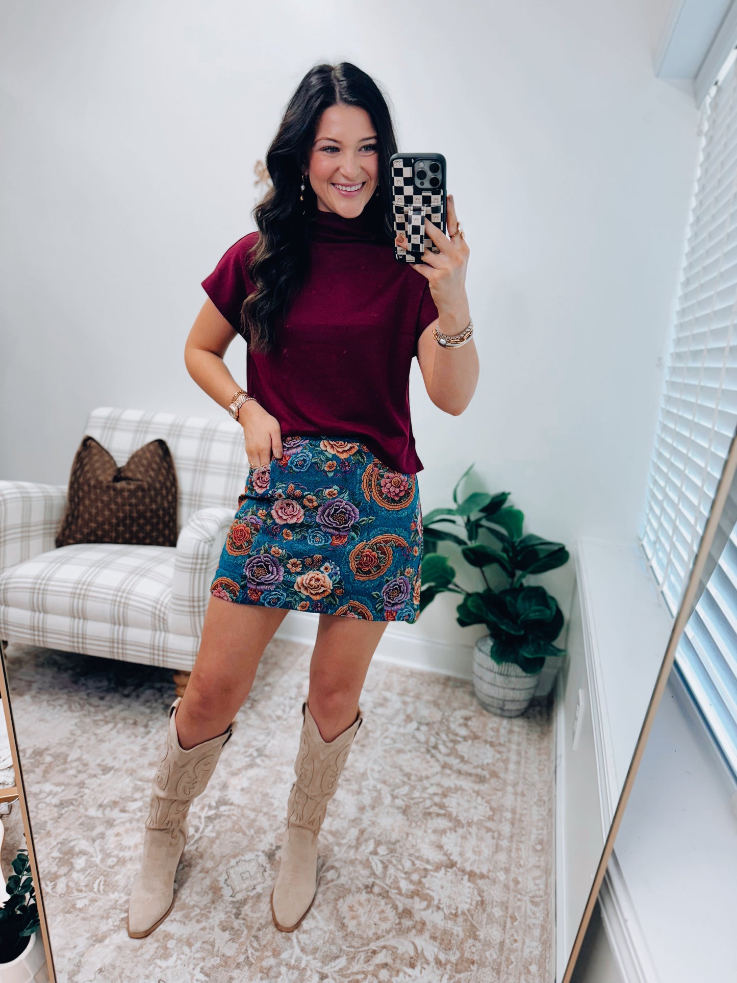 Floral Jacquard Tapestry Mini Skirt