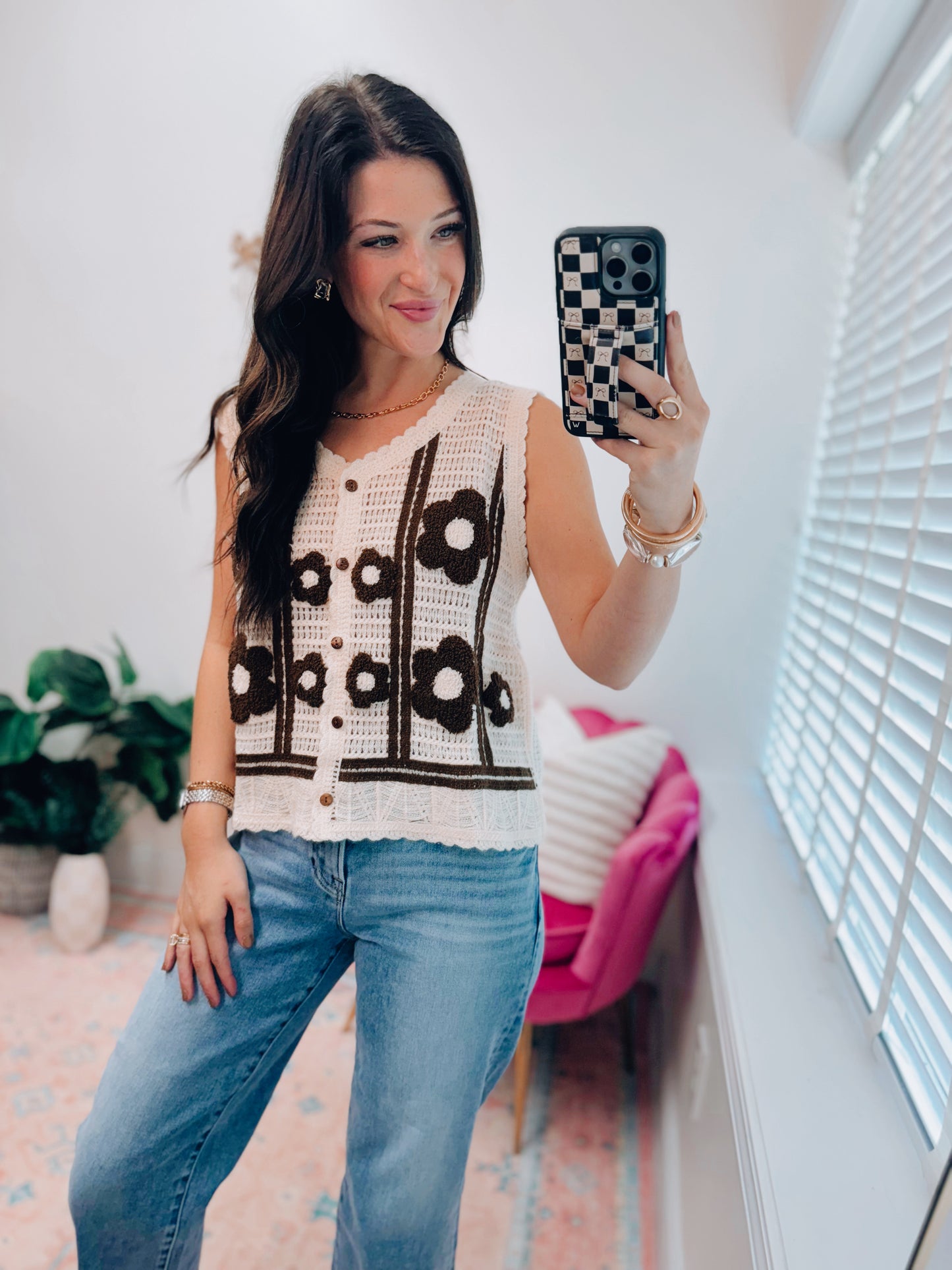 Greer Crochet Floral Sweater Vest