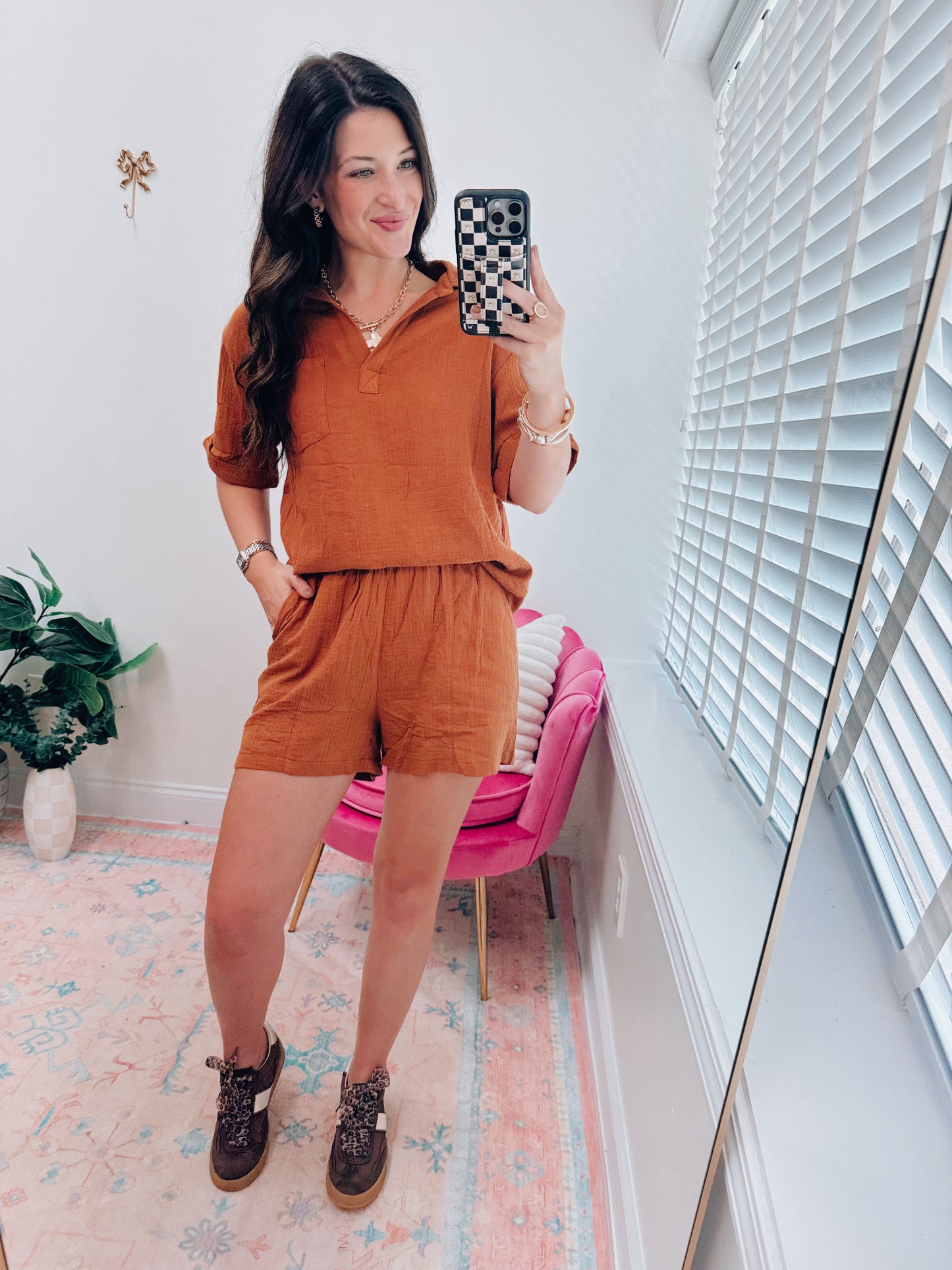 Chestnut Gauze Shorts Set