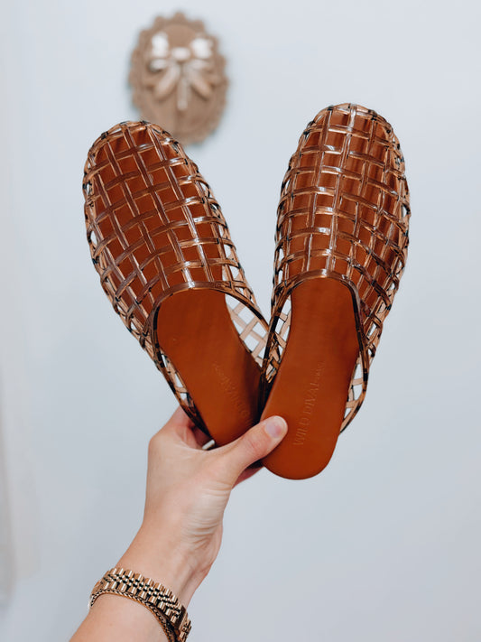 Brown Woven Jelly Flats
