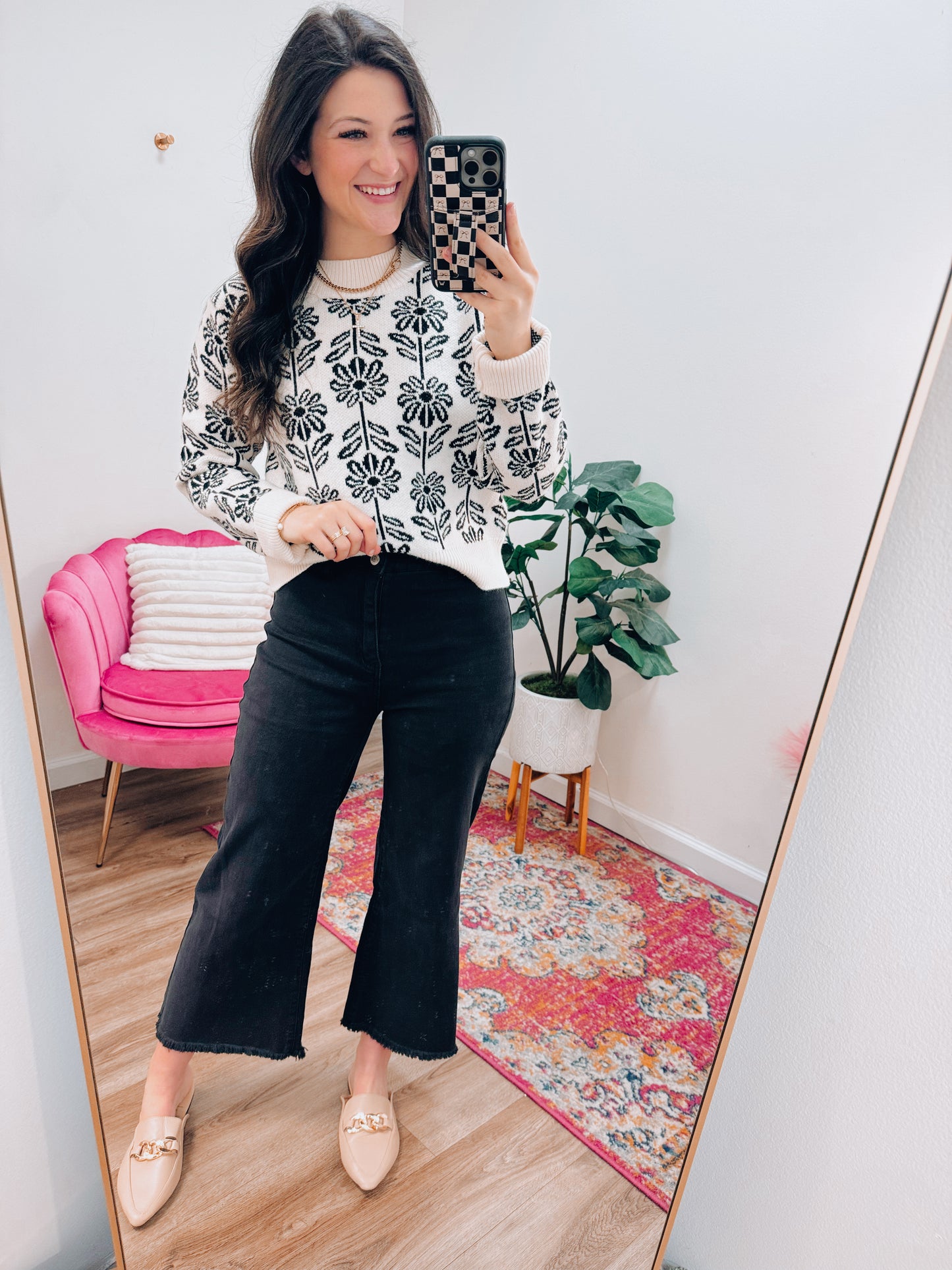 Black Floral Knit Sweater