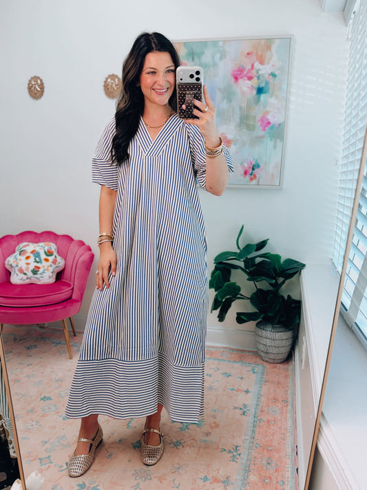 Indigo Striped Midi Dress