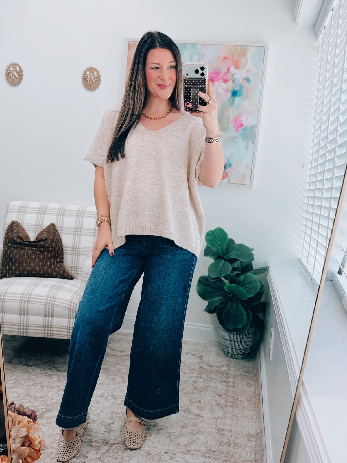 Oatmeal V-Neck Sweater Top