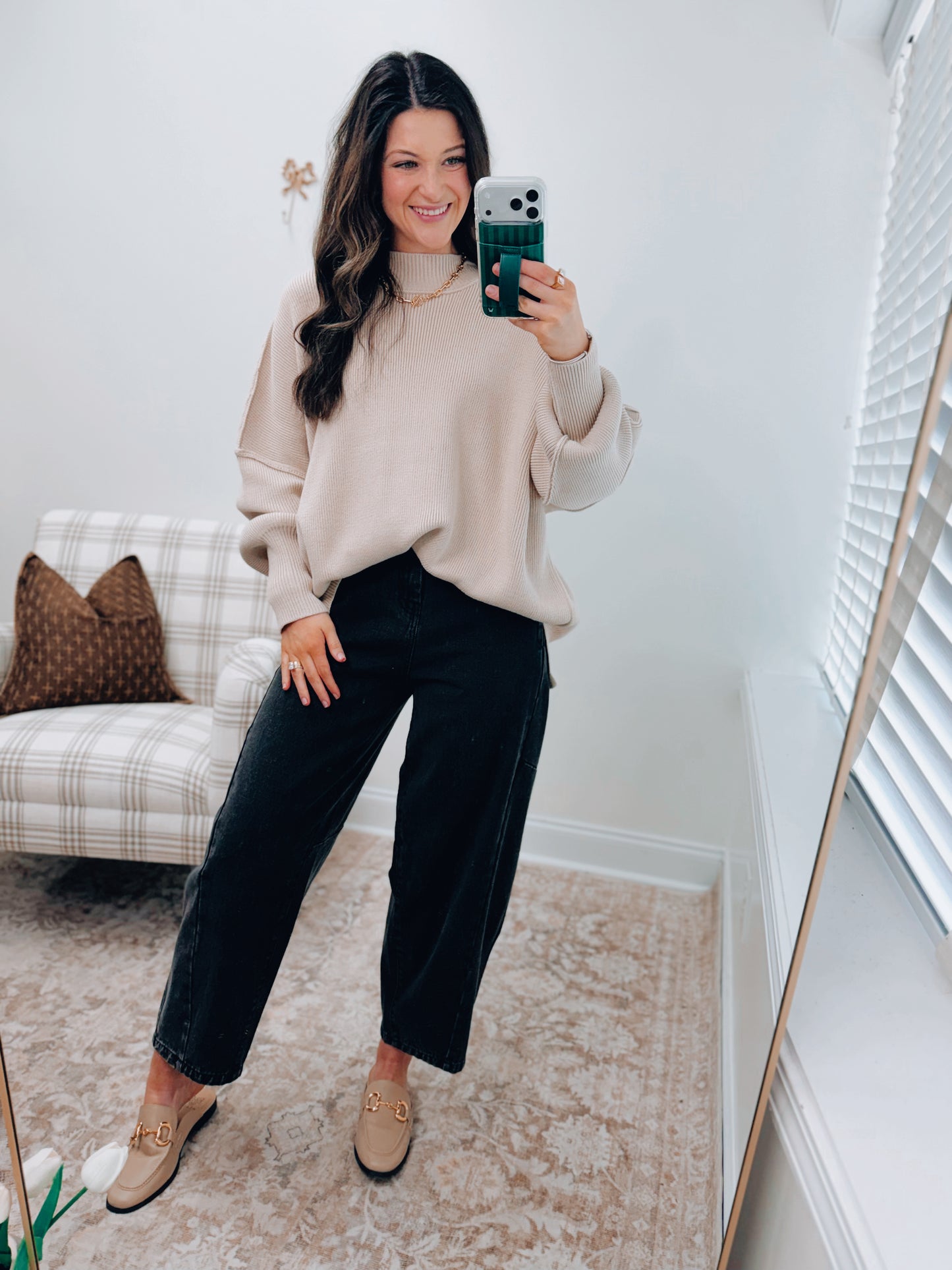 CURVY Millie Ribbed Oversized Sweater Top - Sand Beige