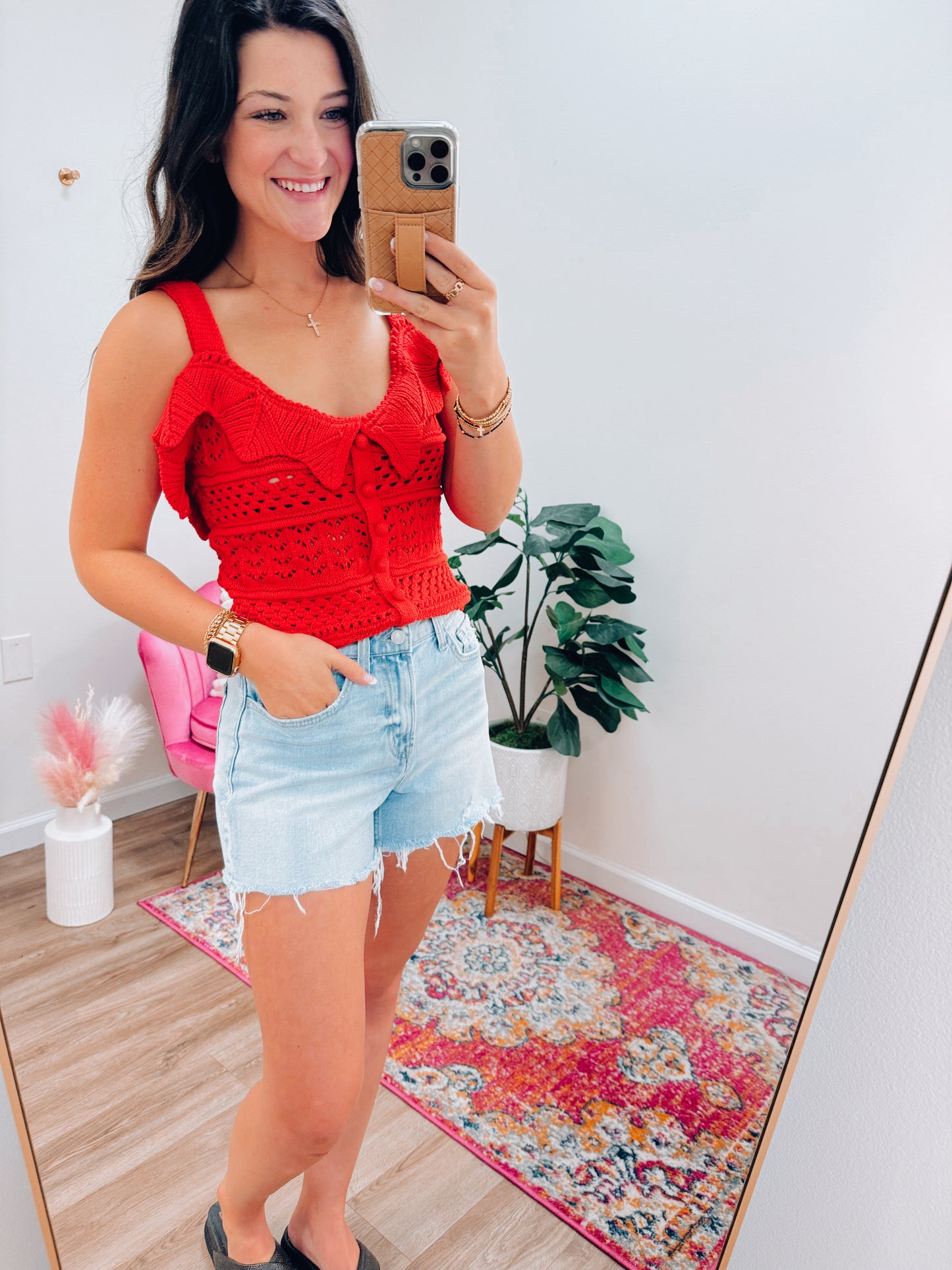 Ellis Crochet Knit Top - Red