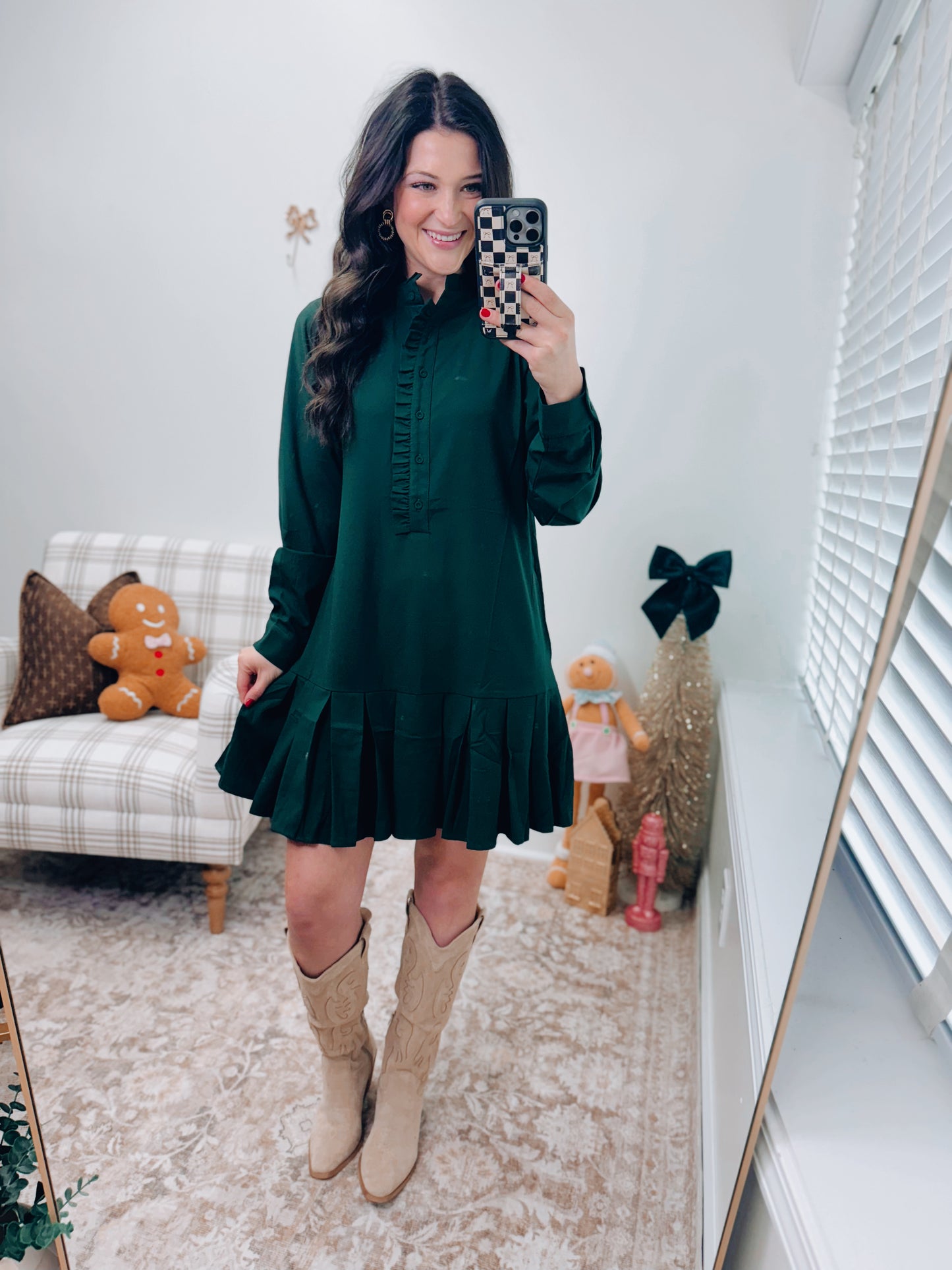 Hunter Pleated Mini Dress - Green