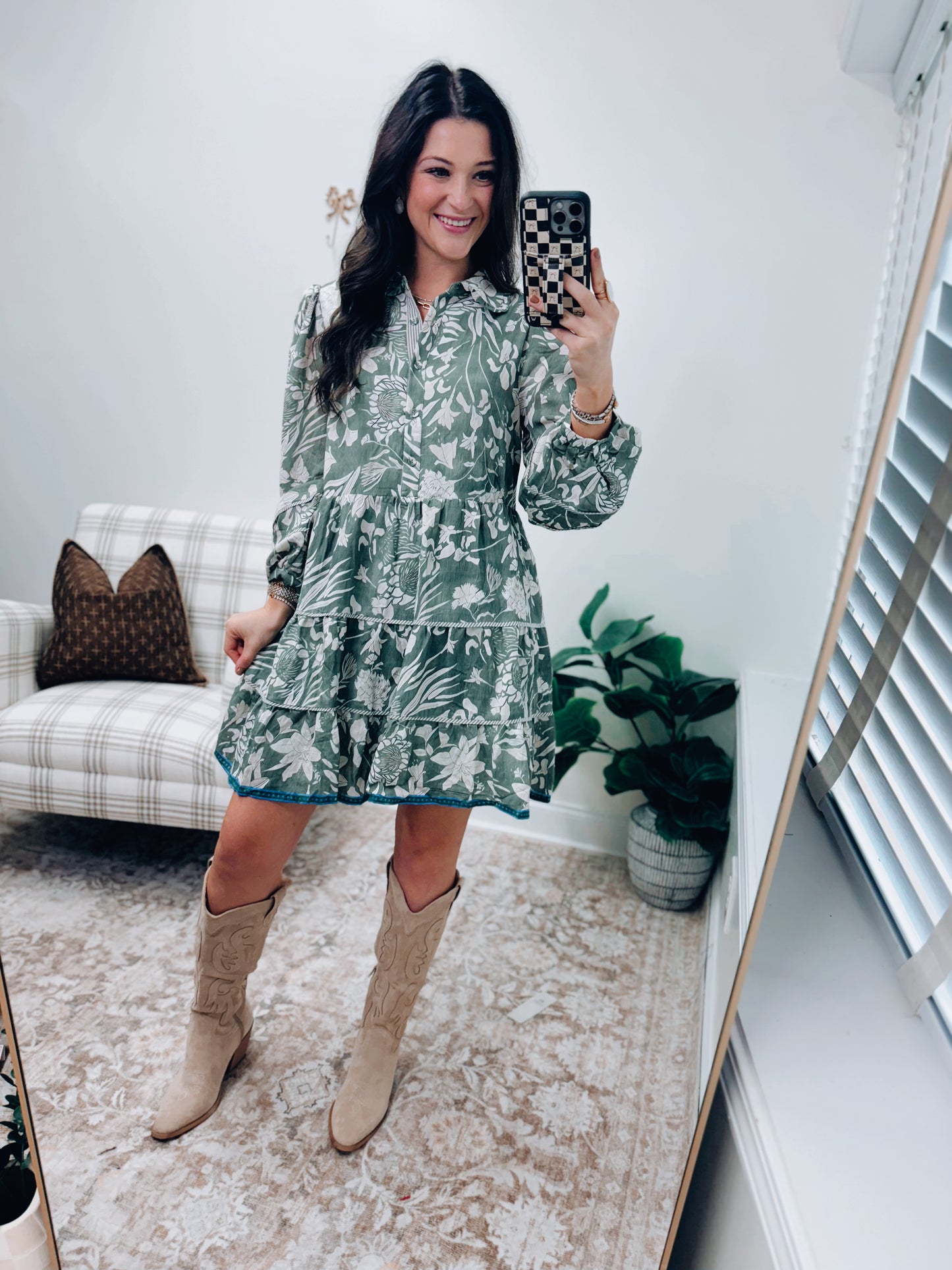 Miller Button Tiered Mixed Mini Dress