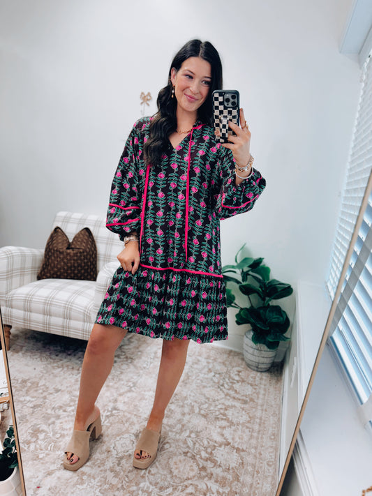 Pink Floral Tiered Mini Dress