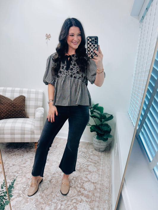 Sutton Gingham Embroidered Top