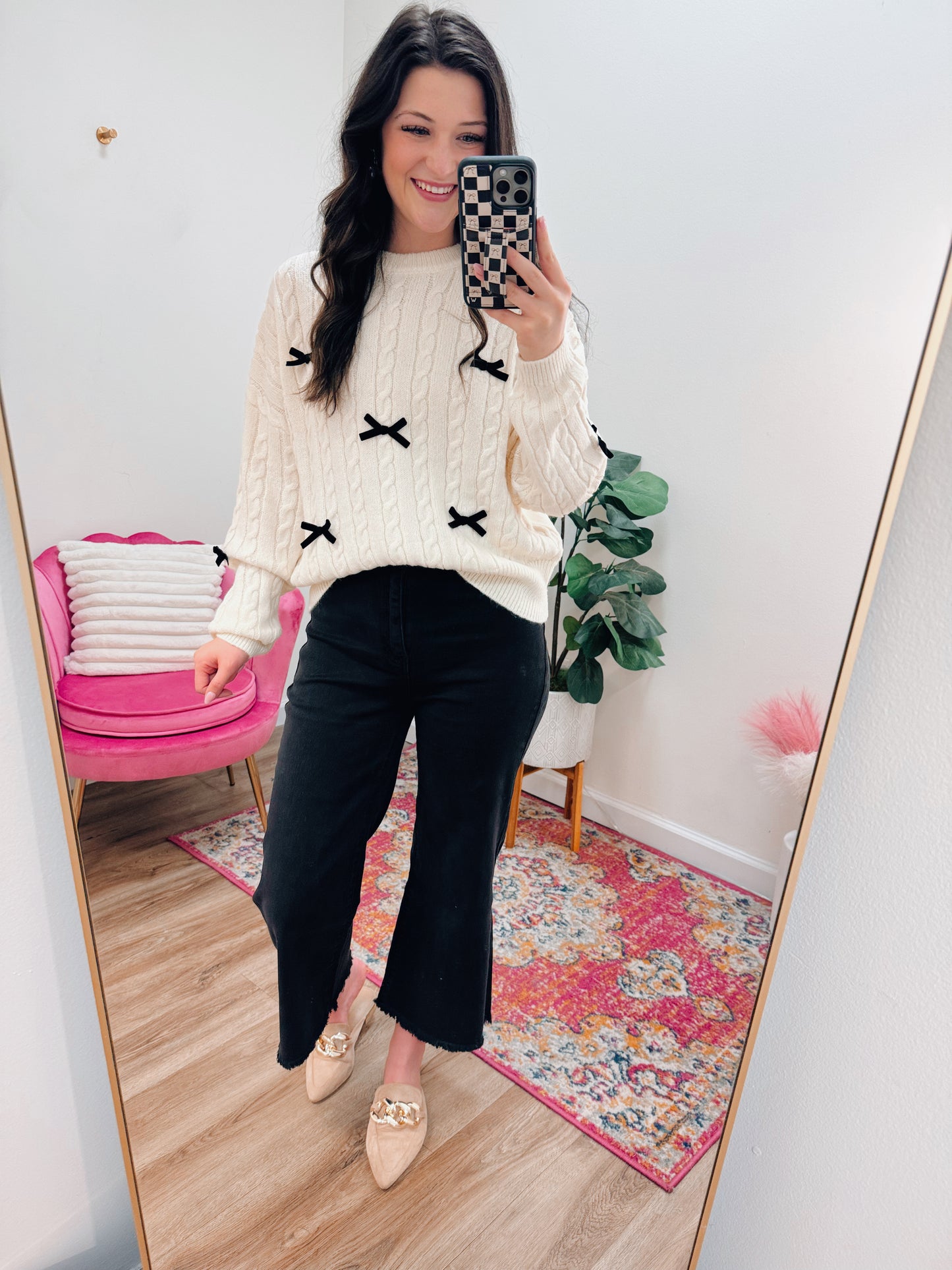 Chunky Knit Velvet Bow Sweater