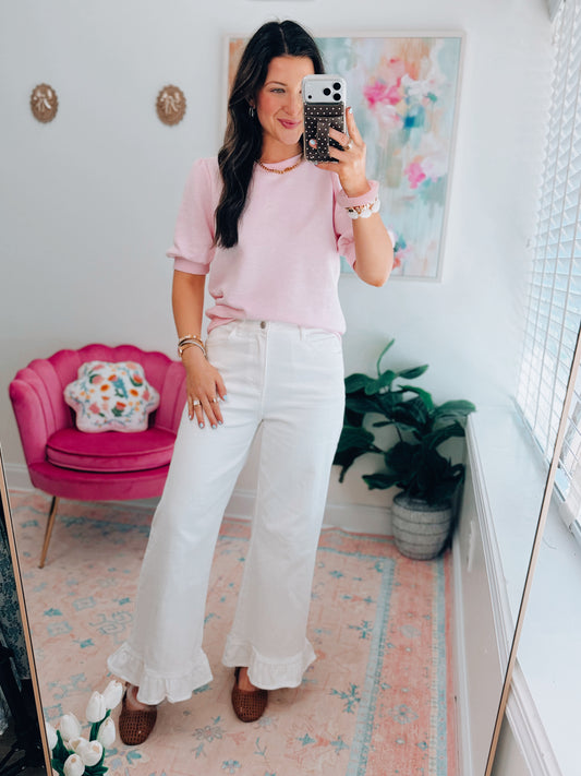Briar Ruffle Bottom Denim - White