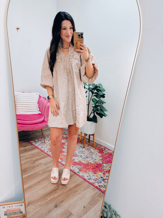 Latte Floral Textured Mini Dress