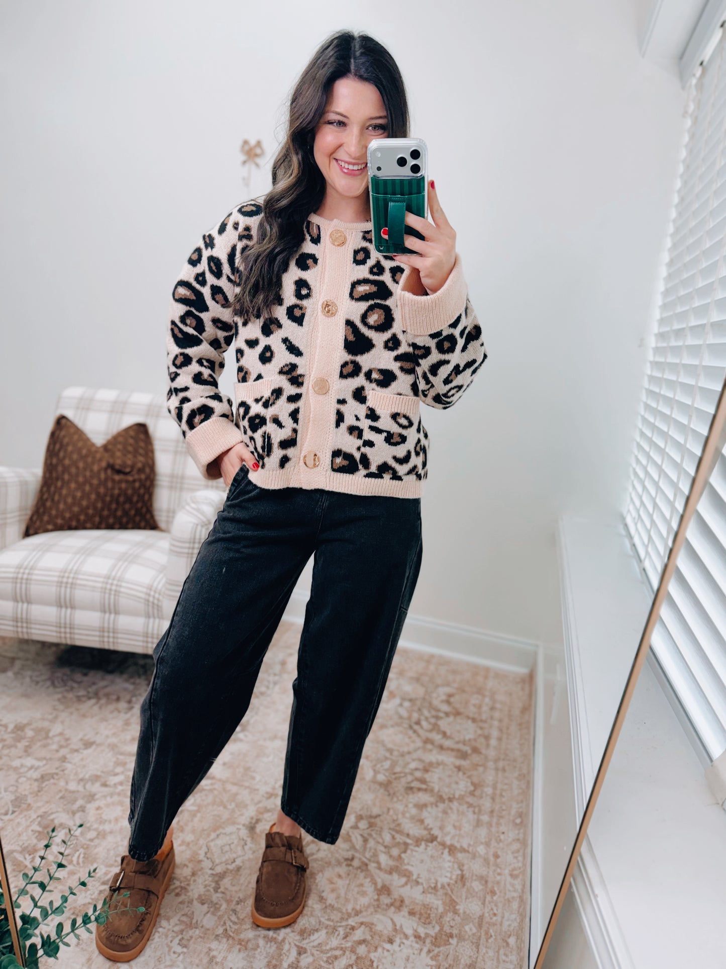 Leopard Gold Button Cardigan Sweater Top