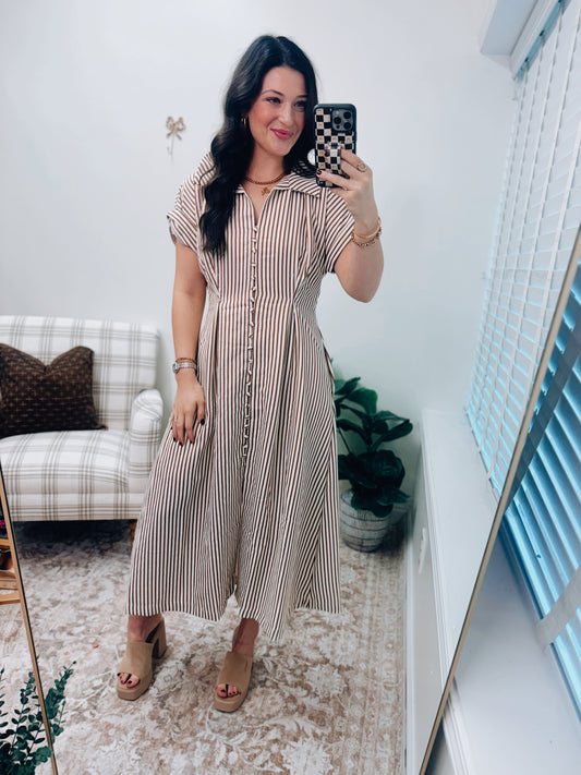 Tatum Striped Button Pleated Mini Dress
