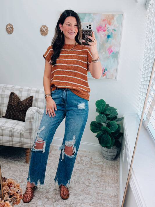 Hues Copper Knit Striped Top
