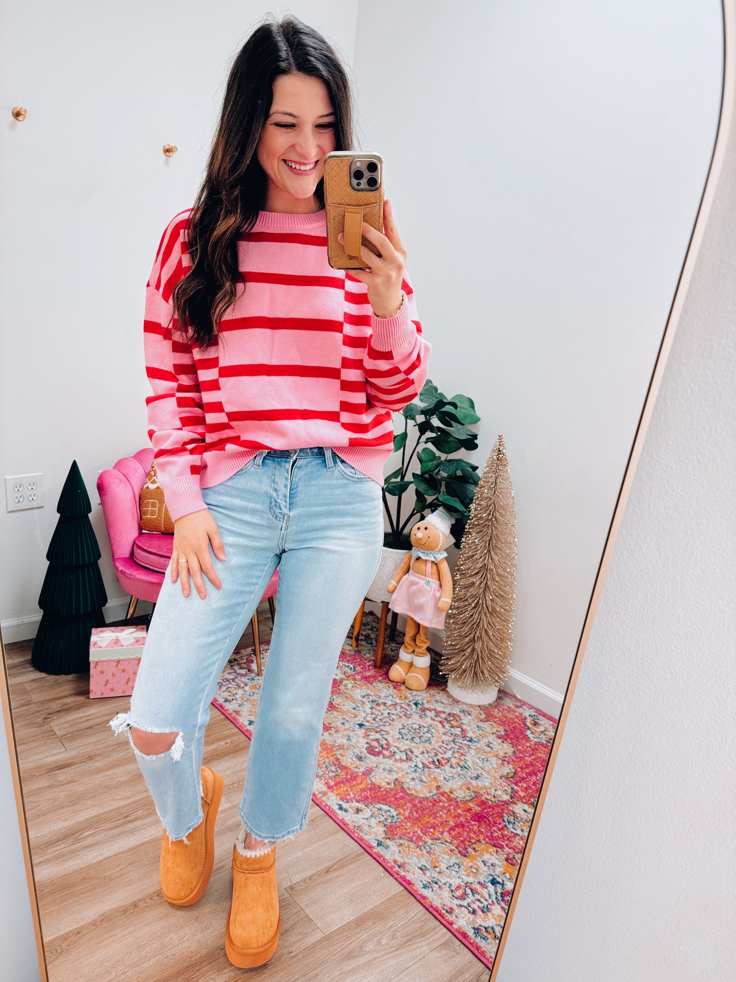 Stripe Edge Bubble Sleeve Sweater