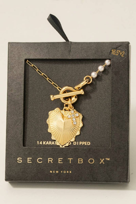 Gold Dipped Heart & Cross Toggle Chain Necklace
