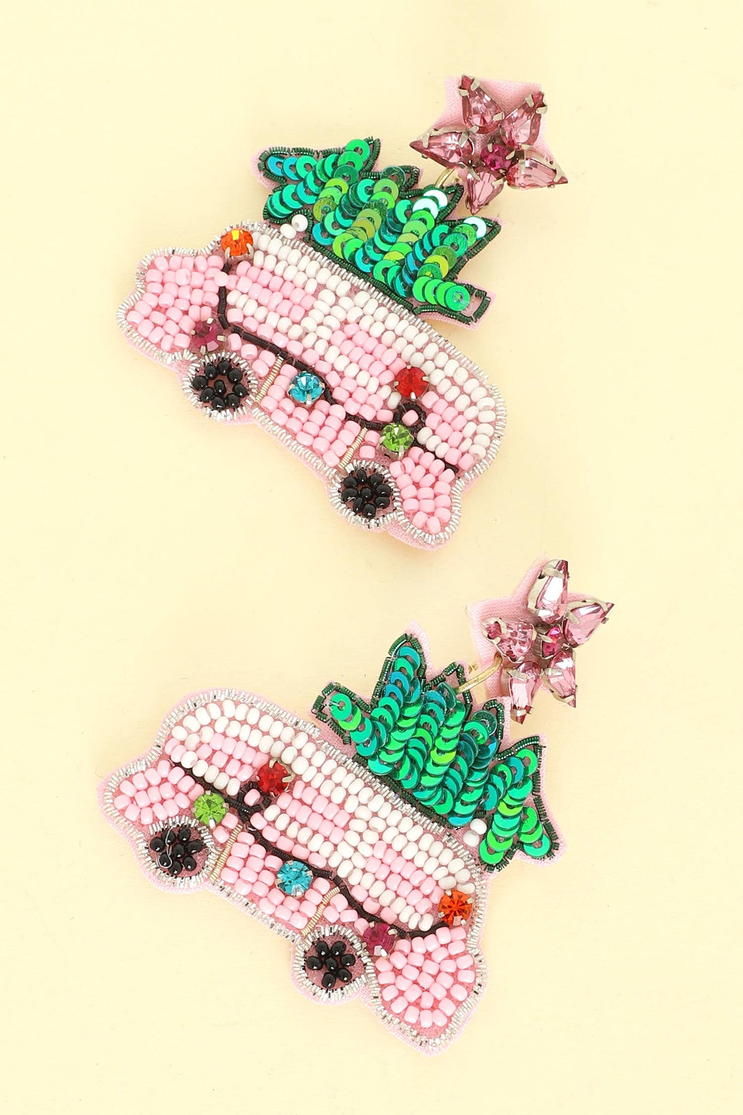 Christmas Tree Truck Jeweled Post Earrings