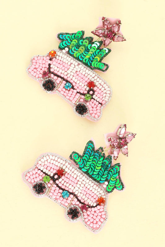 Christmas Tree Truck Jeweled Post Earrings