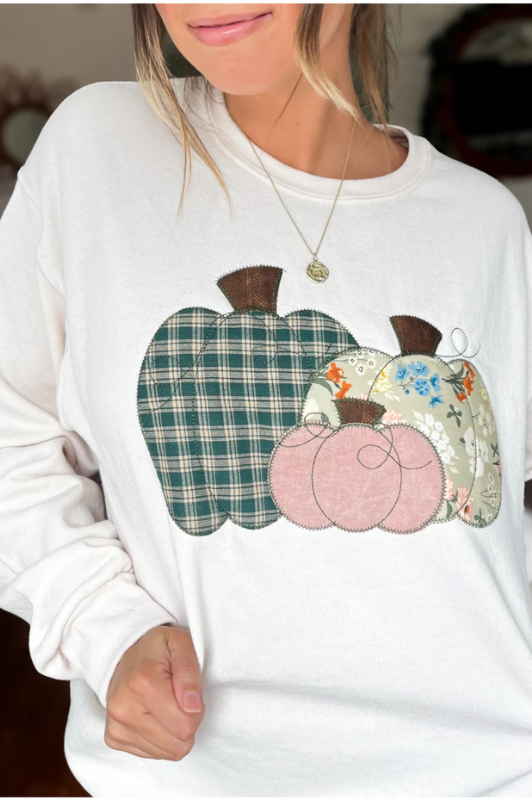 Fall Floral Plaid Pumpkin Trio Sweatshirt